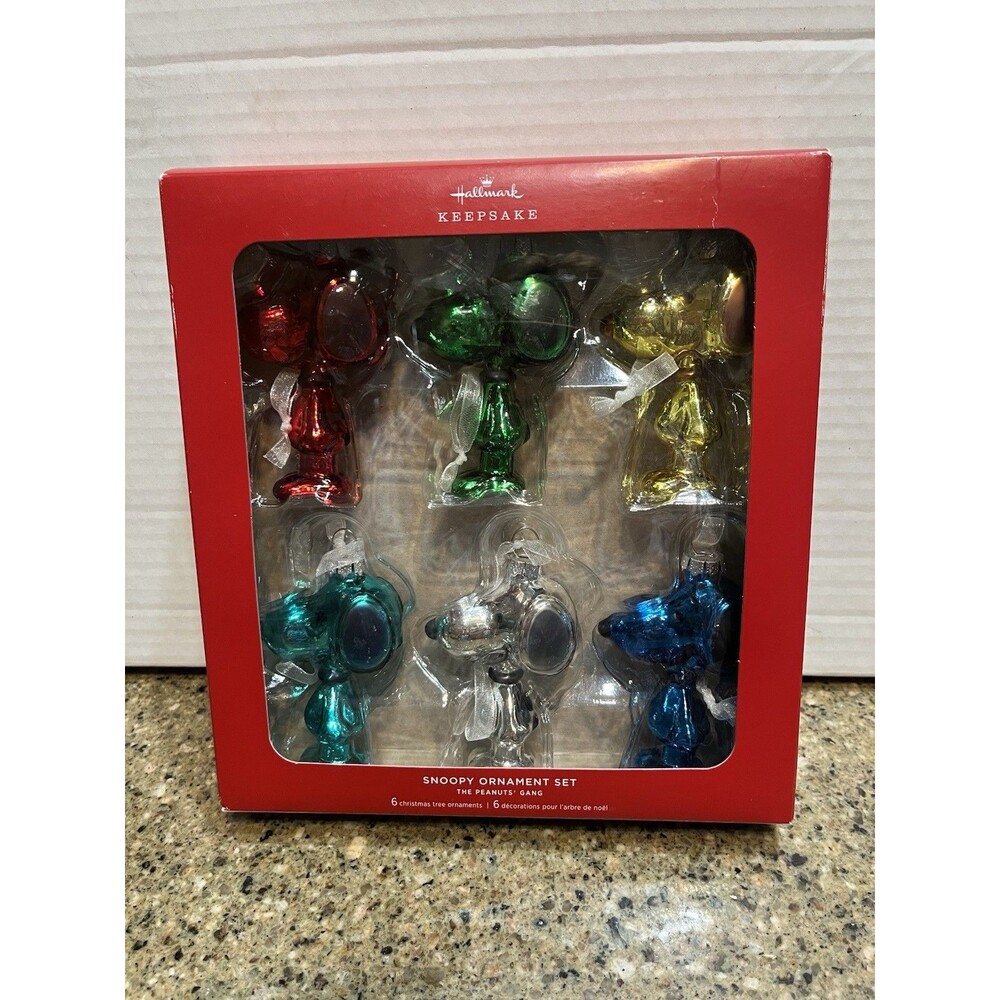 2023 Hallmark Keepsake "Set of 6 SNOOPY Glass Ornaments" The Peanuts Gang.